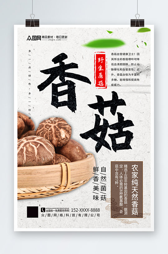 中国风大气美食新鲜香菇蘑菇蔬菜海报