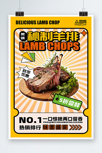 简洁美味羊排美食海报