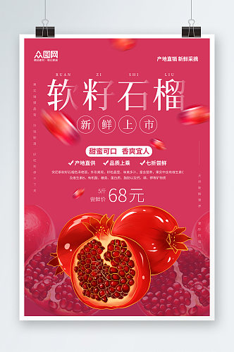 红色软籽石榴水果宣传海报
