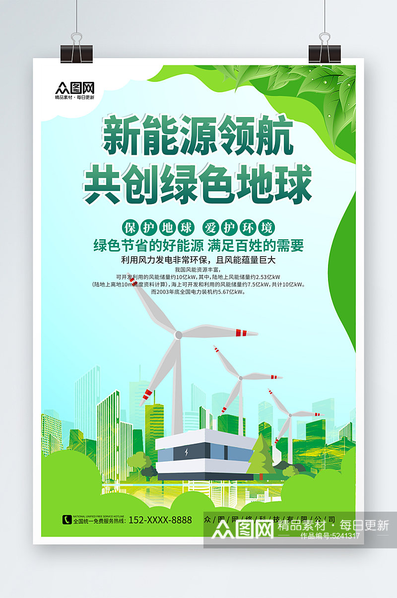 绿色新能源风能发电宣传海报素材