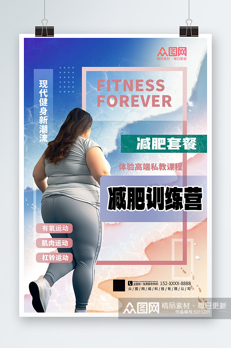 简洁肥胖人物减肥营训练营海报素材
