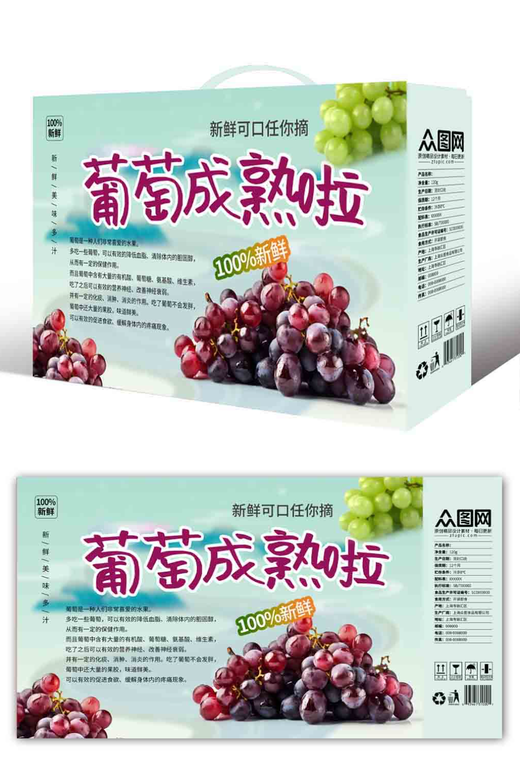 时尚葡萄水果礼盒包装素材
