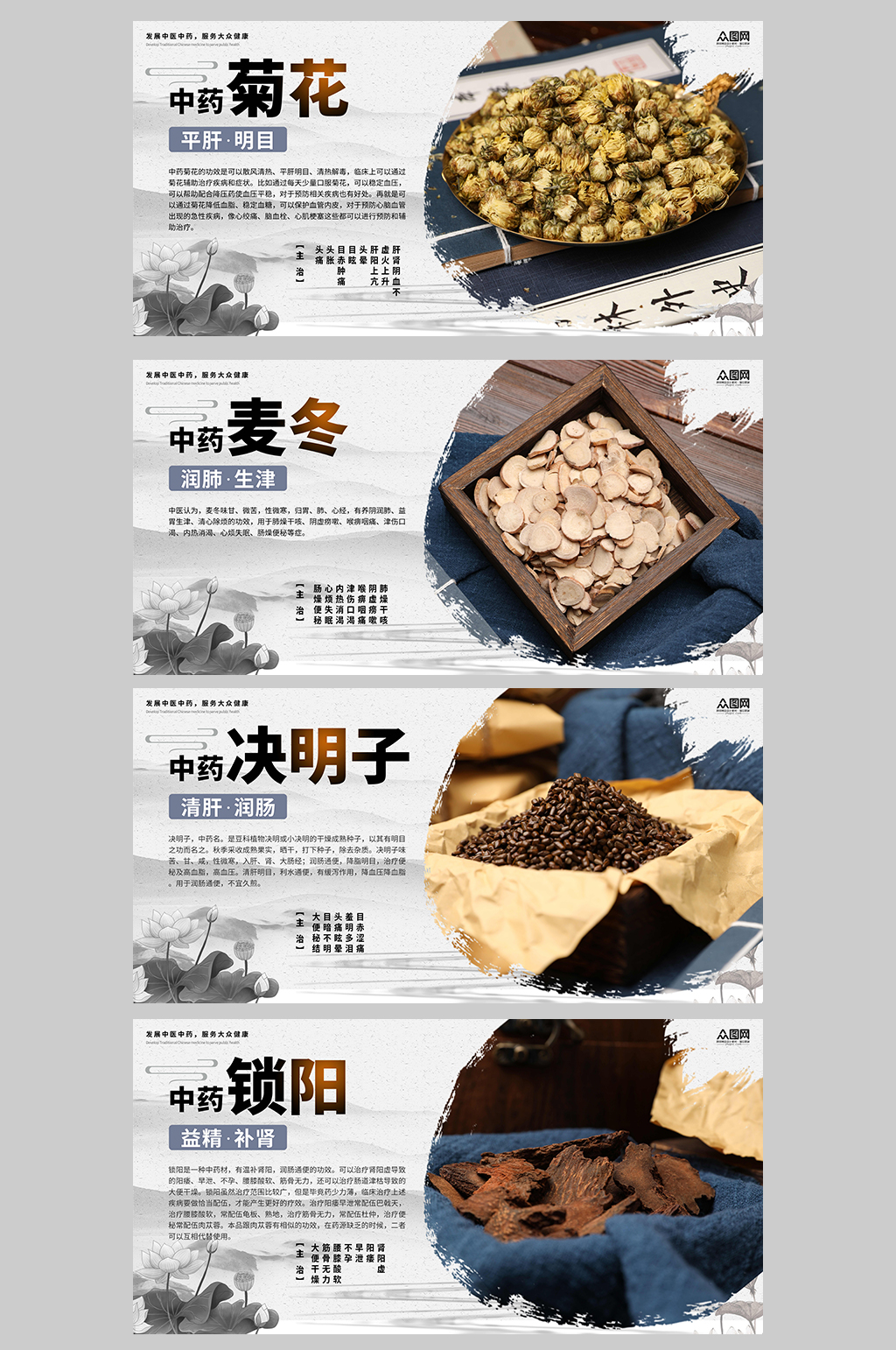 中国风中医中药药材宣传系列展板素材