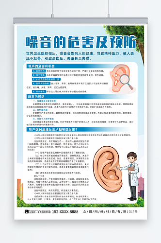 简约噪音危害及预防保护听力海报