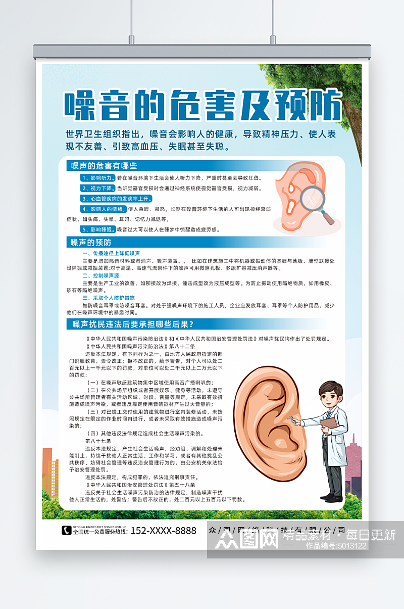 简约噪音危害及预防保护听力海报素材
