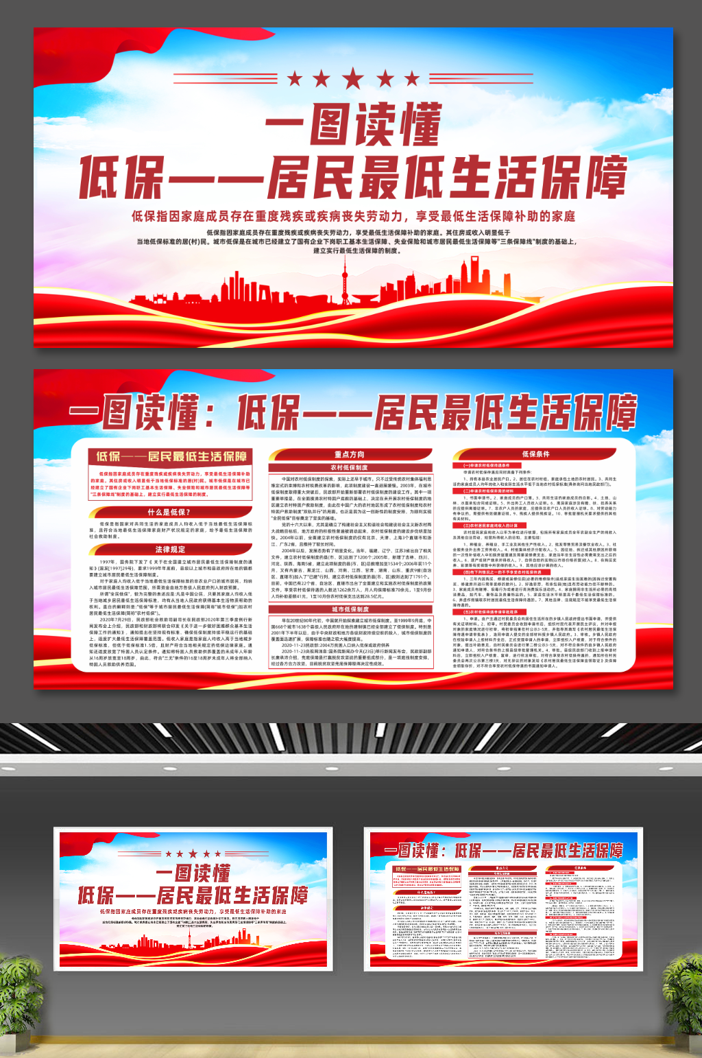 低保居民最低生活保障党建宣传展板素材