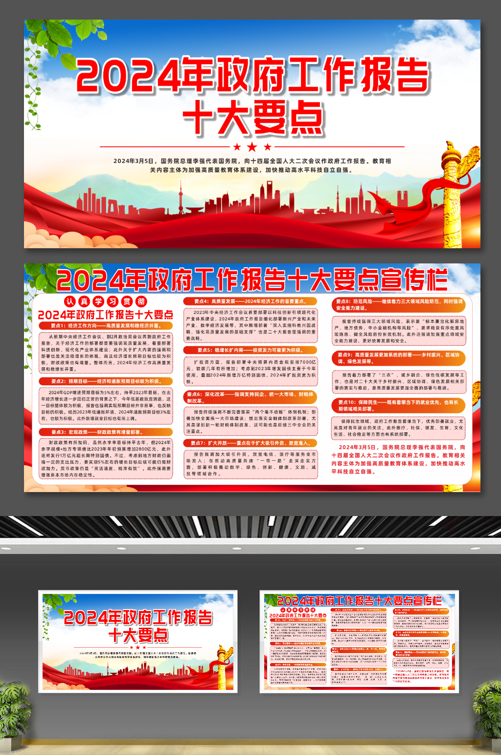 2024年政府工作报告的十大看点宣传展板素材