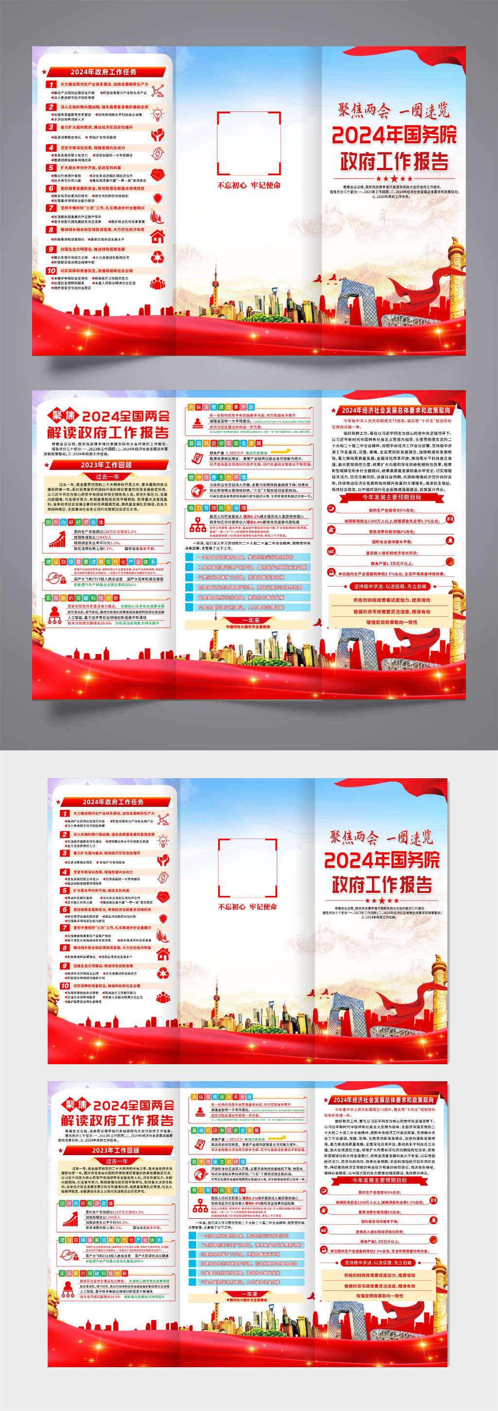 2024年国务院政府工作报告党建三折页素材