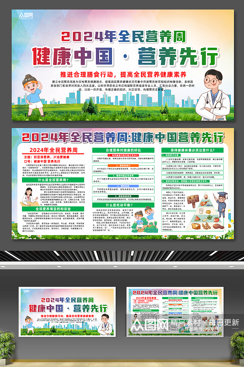 简约全民营养周健康宣传栏展板素材