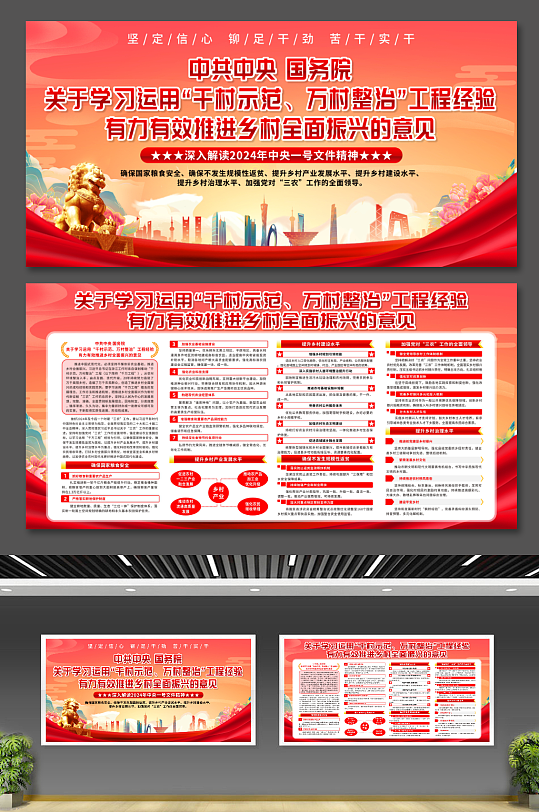 2024年中央一号文件精神党建展板素材下载-众图网