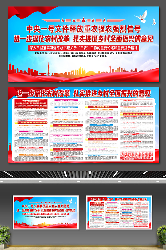 中央一号文件农村改革推进乡村全面振兴展板-众图网