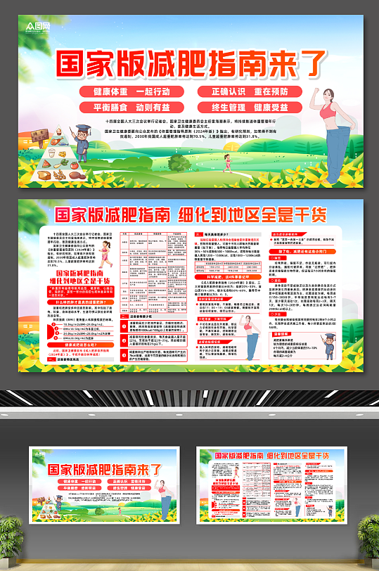 简约大气国家版减肥指南背景板展板