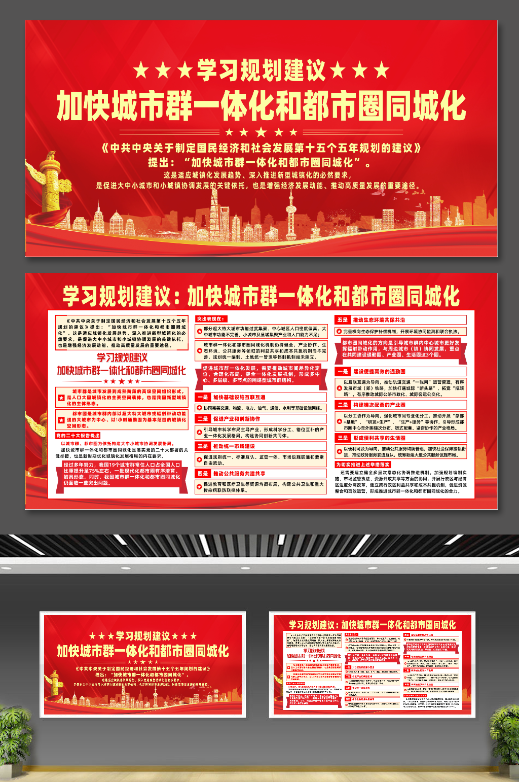 学习规划城市群一体化和都市圈同城化展板素材