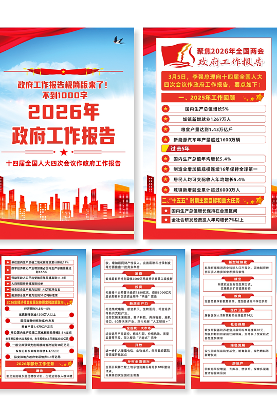 大气学习贯彻2026年政府工作报告2026年全国两会海报-众图网