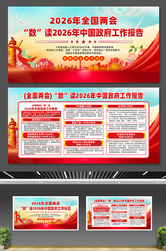 数读2026年中国政府工作报告展板-众图网