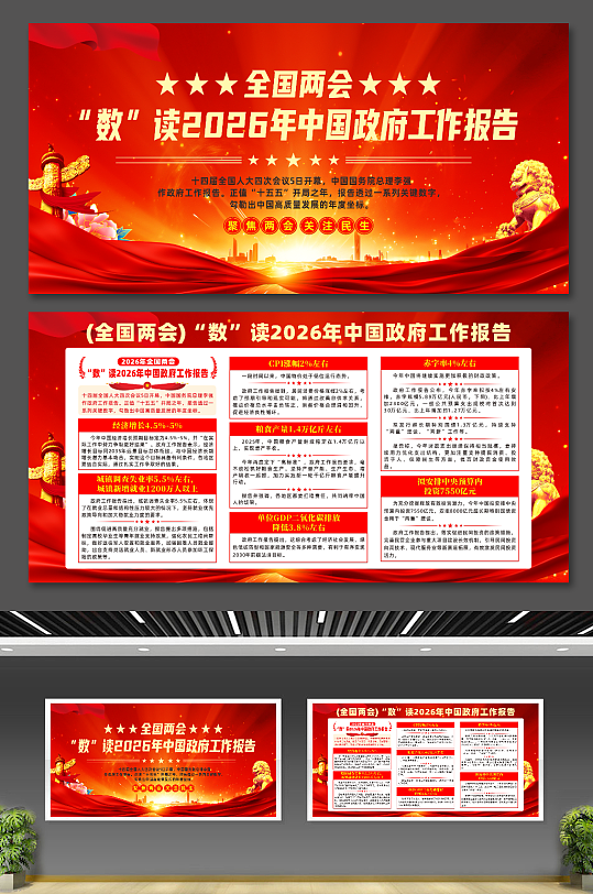 红色数读2026年中国政府工作报告展板-众图网