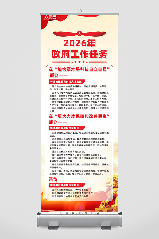 一图速览2026全国两会工作报告展架-众图网