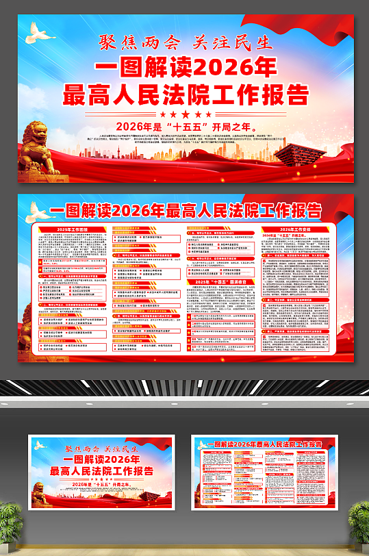 2026年最高人民法院工作报告两会展板-众图网