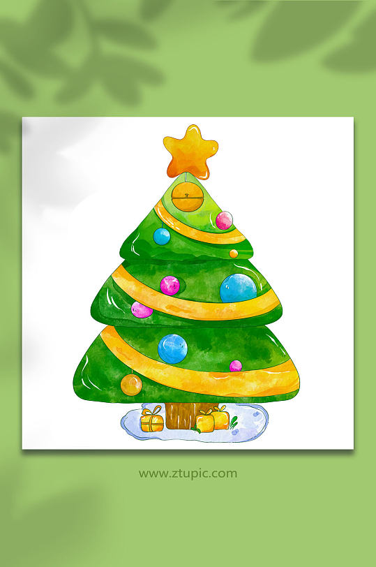 手绘绿色水彩圣诞树圣诞节元素插画