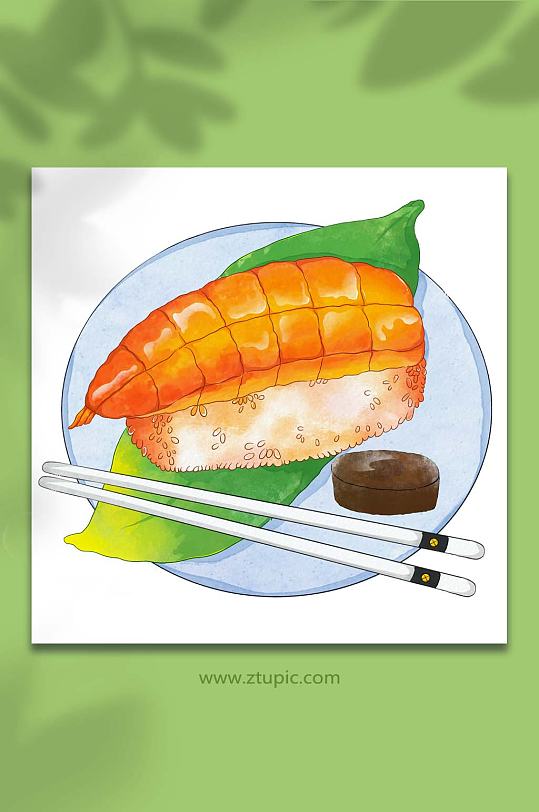 水彩寿司日料美食元素插画