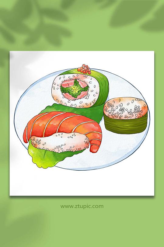 水彩寿司日式美食料理元素插画