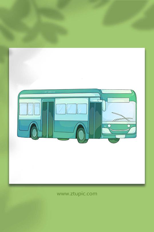 绿色公交车交通工具免扣插画素材元素