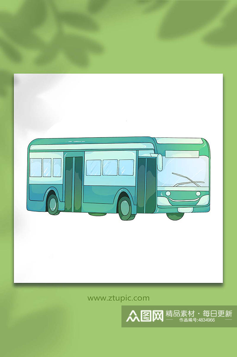 绿色公交车交通工具免扣插画素材元素素材