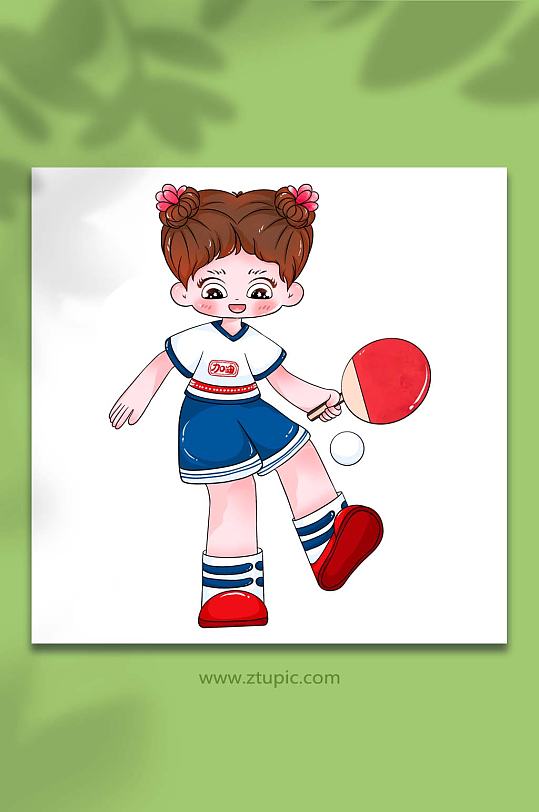 六一儿童节手绘卡通打乒乓球人物元素插画