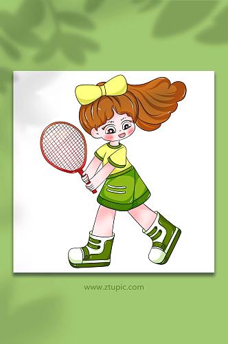 六一儿童节打网球手绘卡通人物元素插画