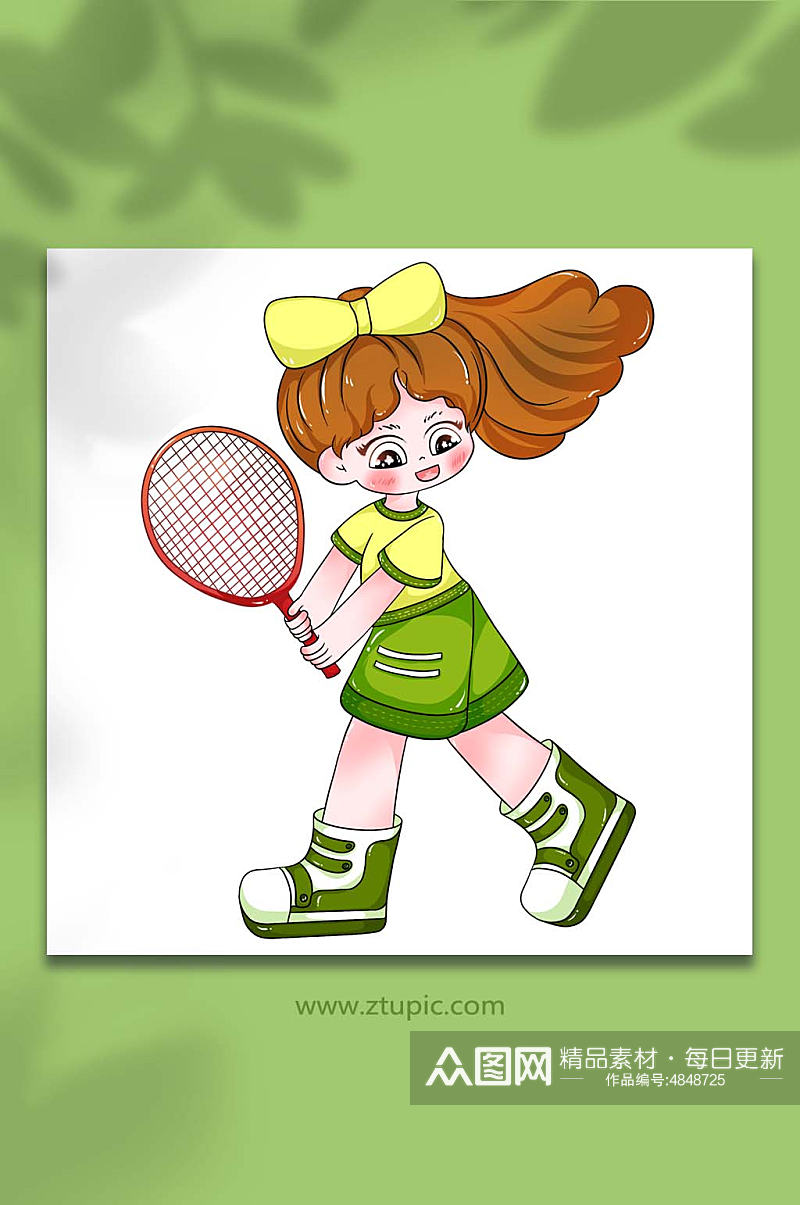 六一儿童节打网球手绘卡通人物元素插画素材