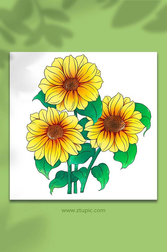 黄色向日葵花卉元素插画-众图网