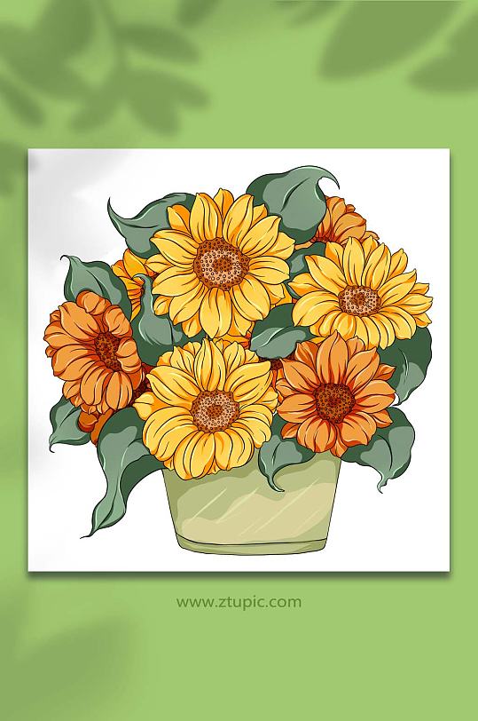 手绘小清新向日葵花卉元素插画