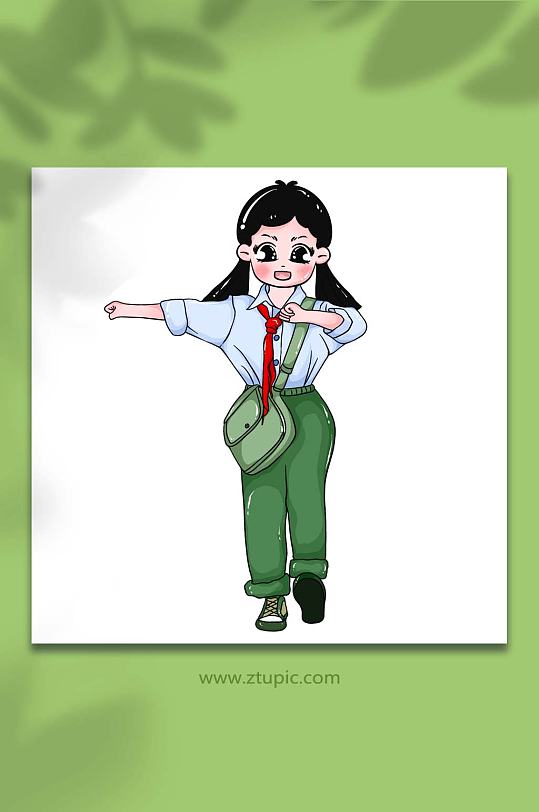卡通复古少先队员学生敬礼插画素材-众图网
