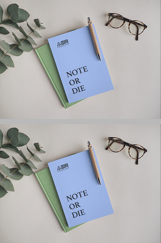 笔记本杂志封面画册书本标志样机-众图网