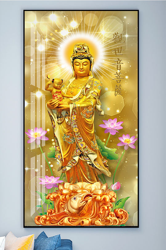 观音菩萨金色装饰画-众图网