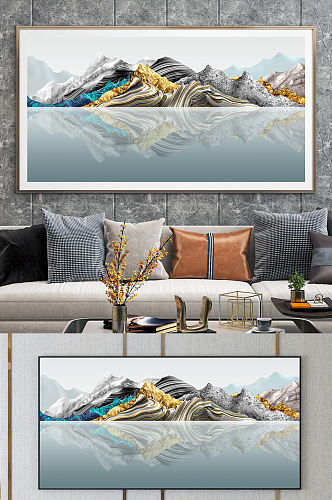 麋鹿金色山水晶瓷画