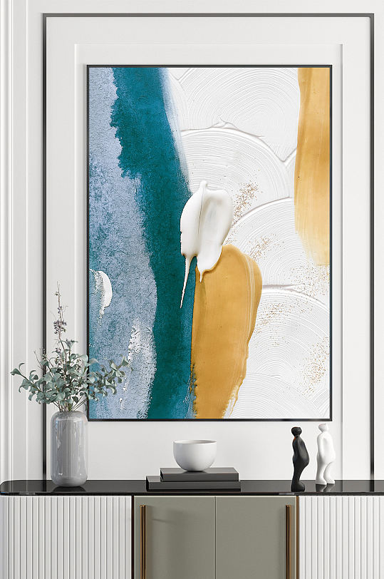 抽象色块纹理晕染线条装饰画-众图网