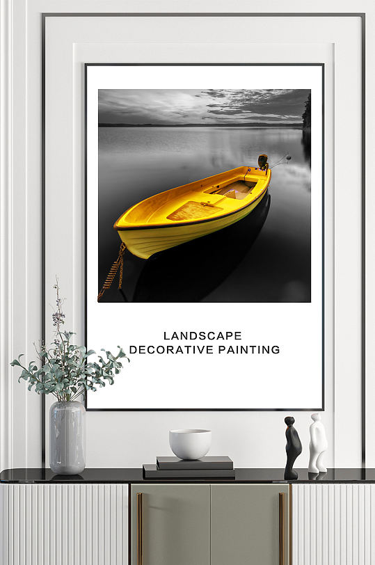 金色小船装饰画挂画-众图网