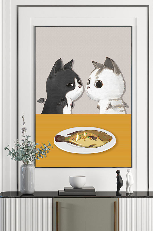 手绘可爱猫咪厨房装饰画