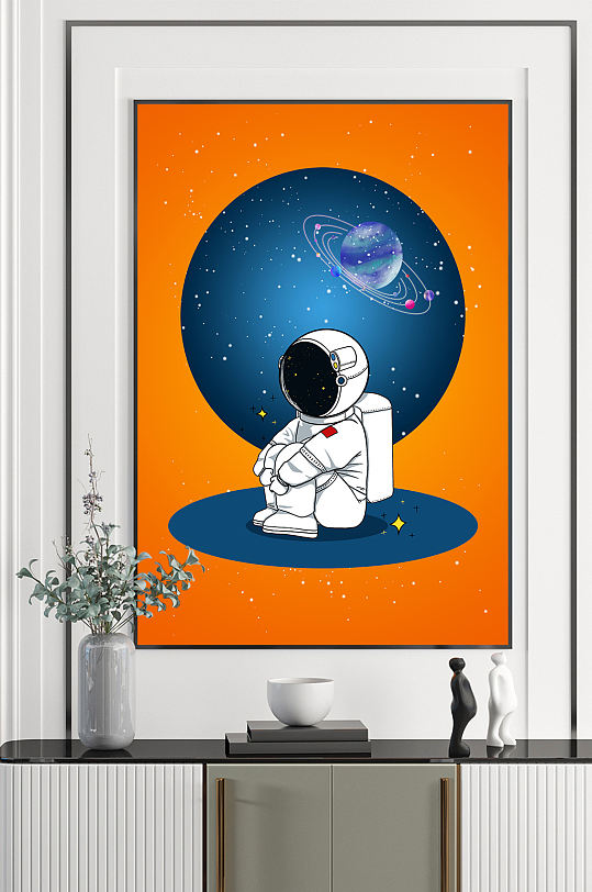 宇航员太空傲游儿童装饰画