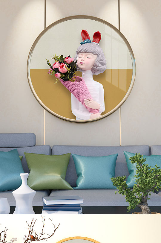 美少女瓷娃娃圆形装饰画-众图网