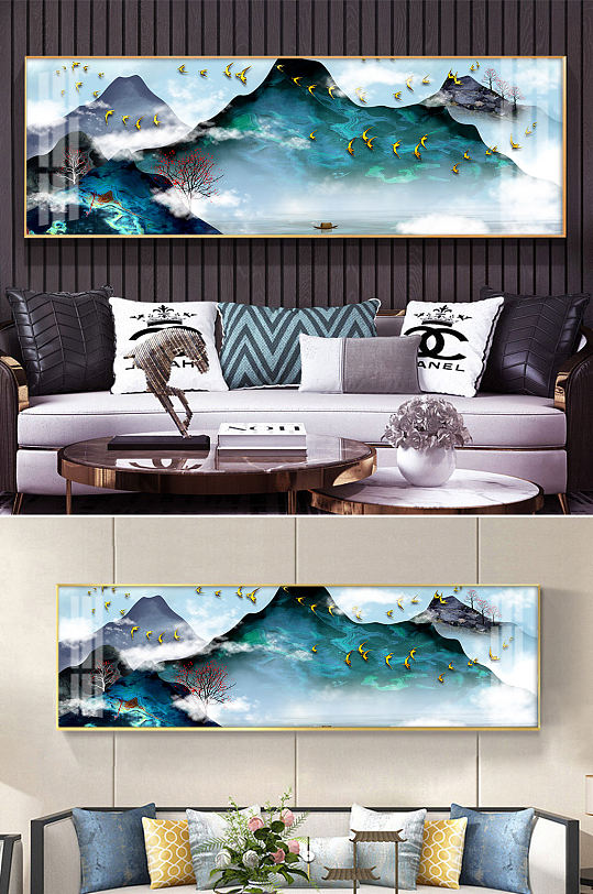 抽象意境山水禅意水墨床头画-众图网