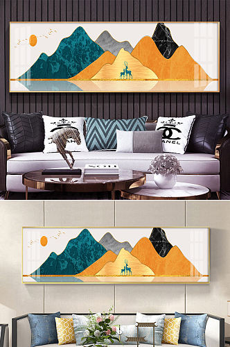 麋鹿金色山水装饰画