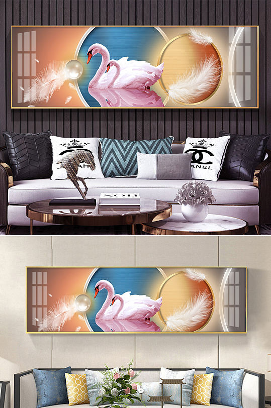 唯美天鹅羽毛床头画-众图网