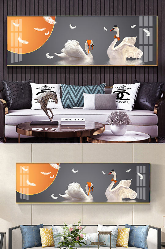 唯美天鹅羽毛床头画-众图网