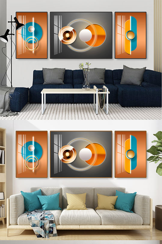 抽象立体几何三联装饰画-众图网