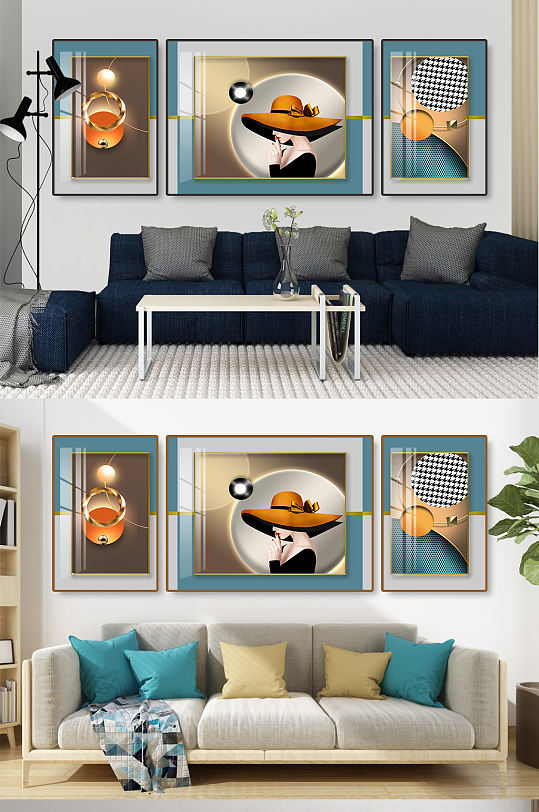 抽象美女立体几何三联装饰画-众图网