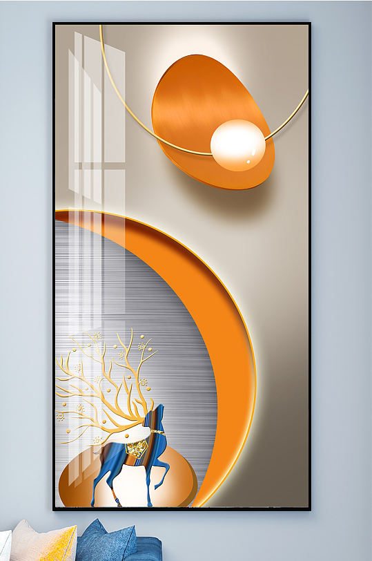 抽象发财鹿立体几何装饰画玄关-众图网