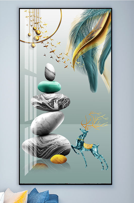 抽象羽毛麋鹿山水装饰画玄关-众图网