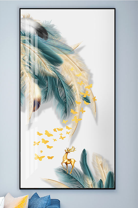 抽象羽毛麋鹿山水装饰画玄关